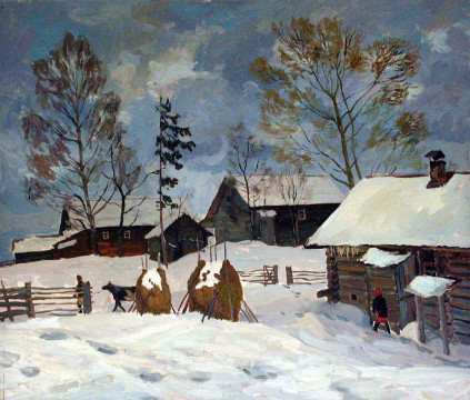 Картину «Зима идет к концу» мастера лирического пейзажа Юрия Ельцова показывает «Арт-мозаика»