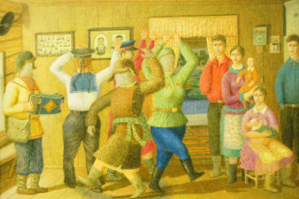 Попов Г. И. Кулеши (Ряженые). Цикл «Времена года». Январь. 2008. Холст на двп, масло