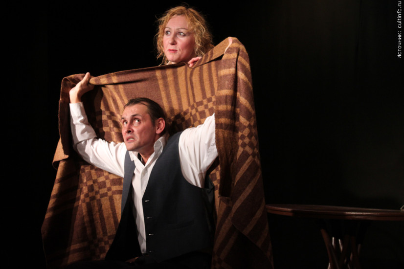 С Тимуром Миргалимовым в спектакле «Сильные и слабые» на сцене Дома актера. 2013