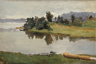 Хрусталёва С. И. Серый день. Академическая дача. 1951. Картон, масло. Изображение с сайта lunin-gallery.ru