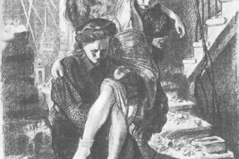 В очаге поражения, 1942. Серия рисунков «Ленинград в дни блокады» (1941–1944)