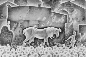 Одуванчики. Из серии «Вологодская деревня». 1977. Бумага, тушь, перо. Одуванчики. Из серии «Вологодская деревня». 1977. Бумага, тушь, перо.