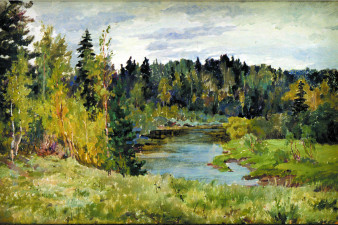 Хрусталёва С. И. Река Комела. 1940-е. Картон, масло. Изображение с сайта lunin-gallery.ru