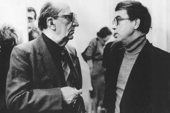 . 1986 год. Большой зал филармонии. Концерт, посвященный 80-летию Д.Д. Шостаковича. Художественный руководитель БДТ, Народный артист СССР Г.А. Товстоногов с В.А. Гаврилиным