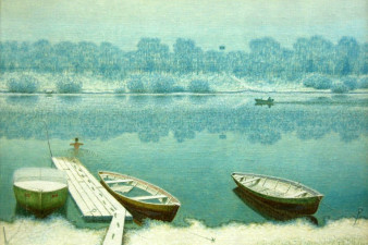 Попов Г. И. Сухона. У слободы. Цикл «Времена года». Октябрь. 2003. Холст на двп, масло