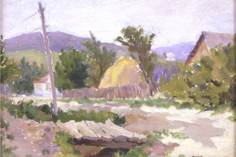 Хрусталёва С. И. Творческая дача. Горячий ключ. Мостик. 1946. Картон, масло. Изображение с сайта lunin-gallery.ru