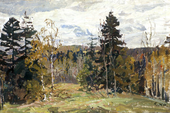 Хрусталёва С. И. Осенний пейзаж. 1995. Картон, масло. Изображение с сайта lunin-gallery.ru