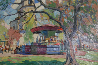 Гусев Е. П. Детский парк в Вологде. 1969. Картон, масло. ВОКГ