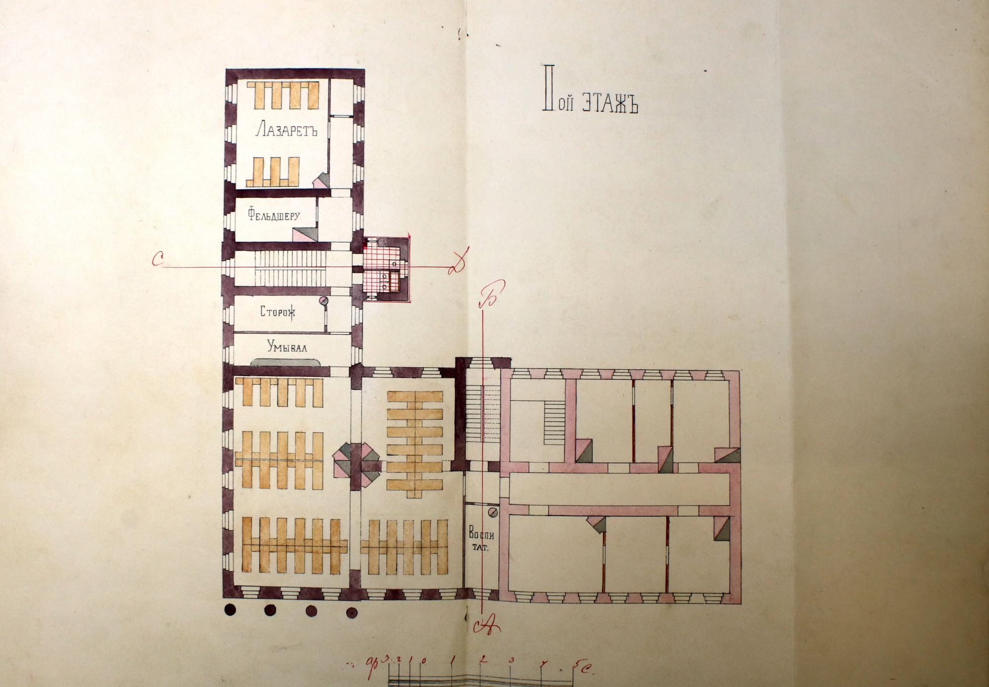 Проект пристройки общежития Вологодской мужской гимназии. ГАВО Ф. 14 оп. 1 д. 4677 