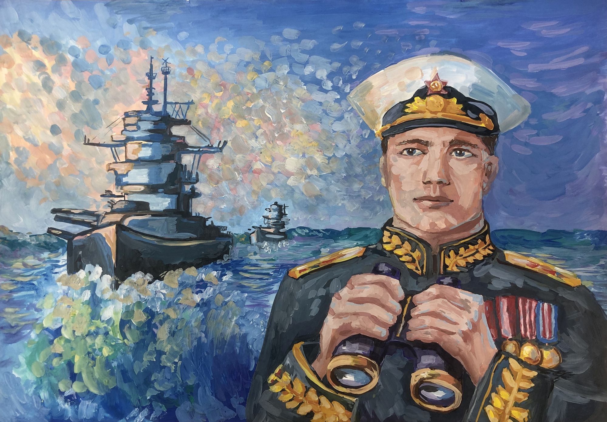 Алиса Жилина, 13 лет, Великоустюгская ДХШ им. Е. П. Шильниковского. Портрет адмирала Николая Герасимовича Кузнецова (1904-1974)