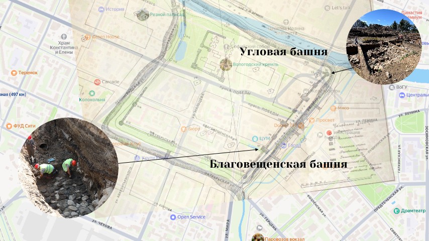 Использован схематический ситуационный план Вологодской крепости // Н. Фалин. Вологодская крепость в XVII веке. Вологда, 1924.